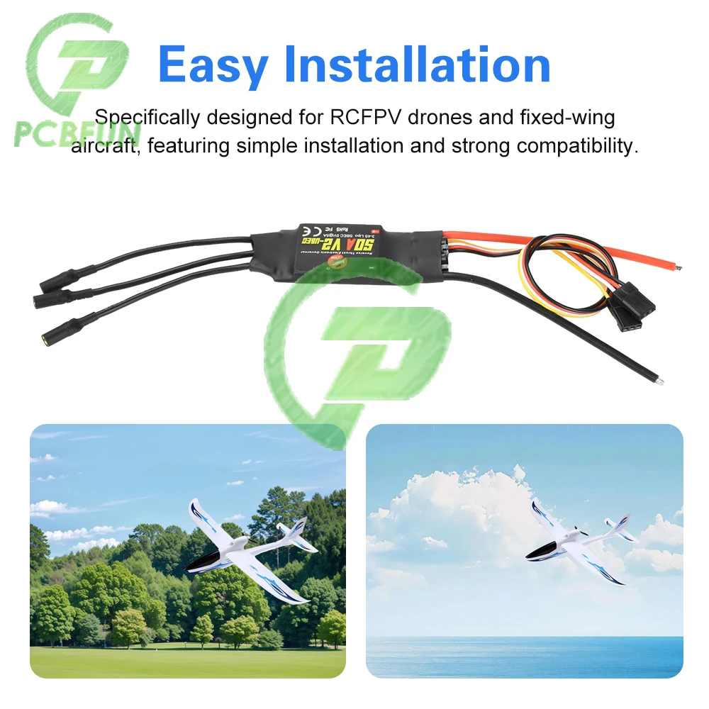 

Brushless ESC Speed Controller Bidirectional with Reverse Thrust 40A 50A Electronic Governor for RC FPV Model Fixed Wing