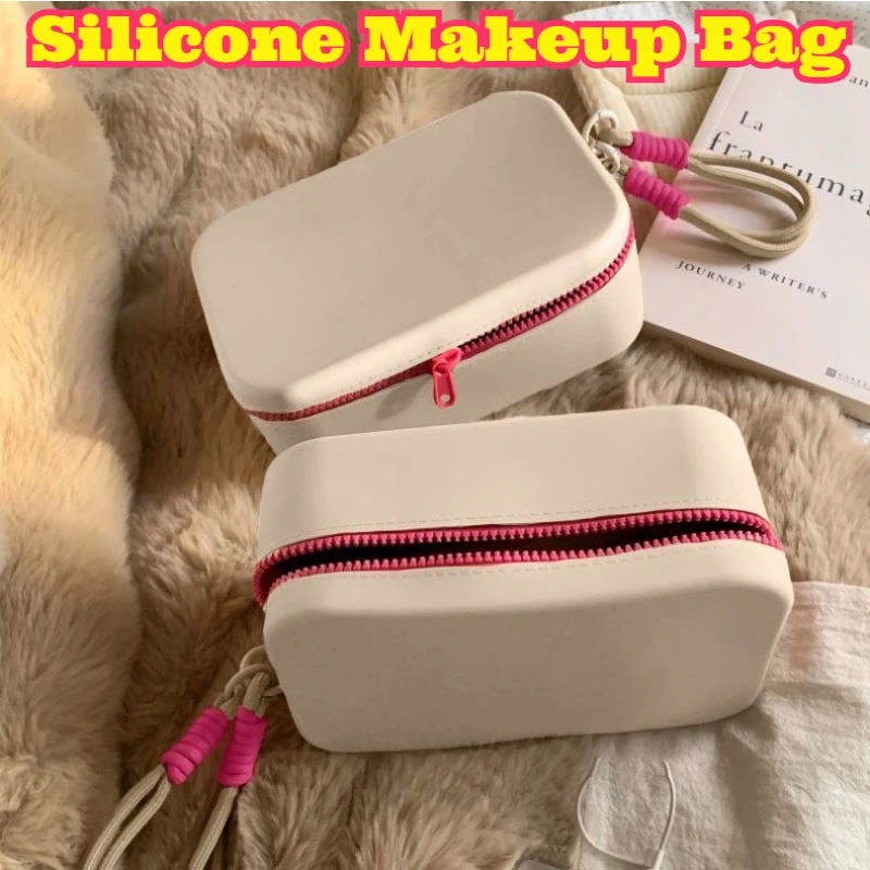 Silicone Makeup Bag Dopamine Color Block Portable Travel Organizer Large Capacity Waterproof Phone Pouch Carry Cosmetic Storage