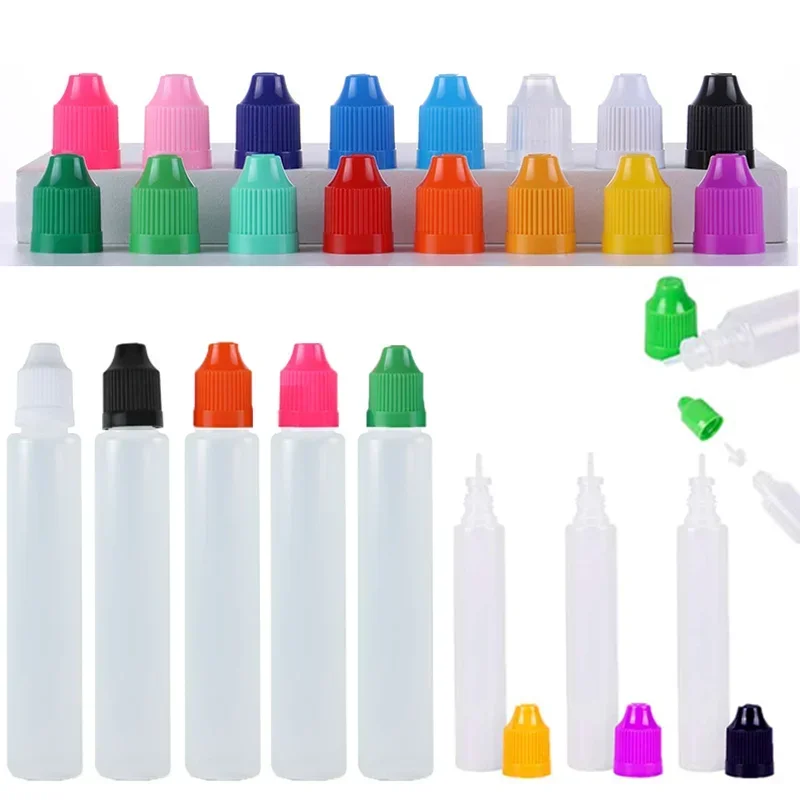 

50pcs 30ml 60ml Plastic Dropper Bottle with Childproof Cap and Thin Tips Ink Liquid Applicator LDPE Pen Shaped Squeezable Bottle