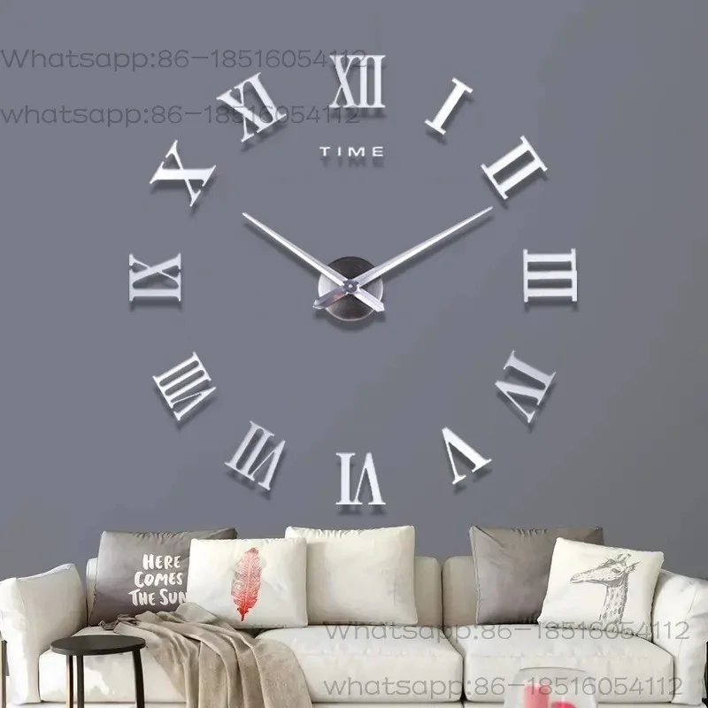 120cm Roman Numerals DIY Wall Clock 3D Large Wall Decoration Sticker Frameless Wall Clock Decoration Living Room