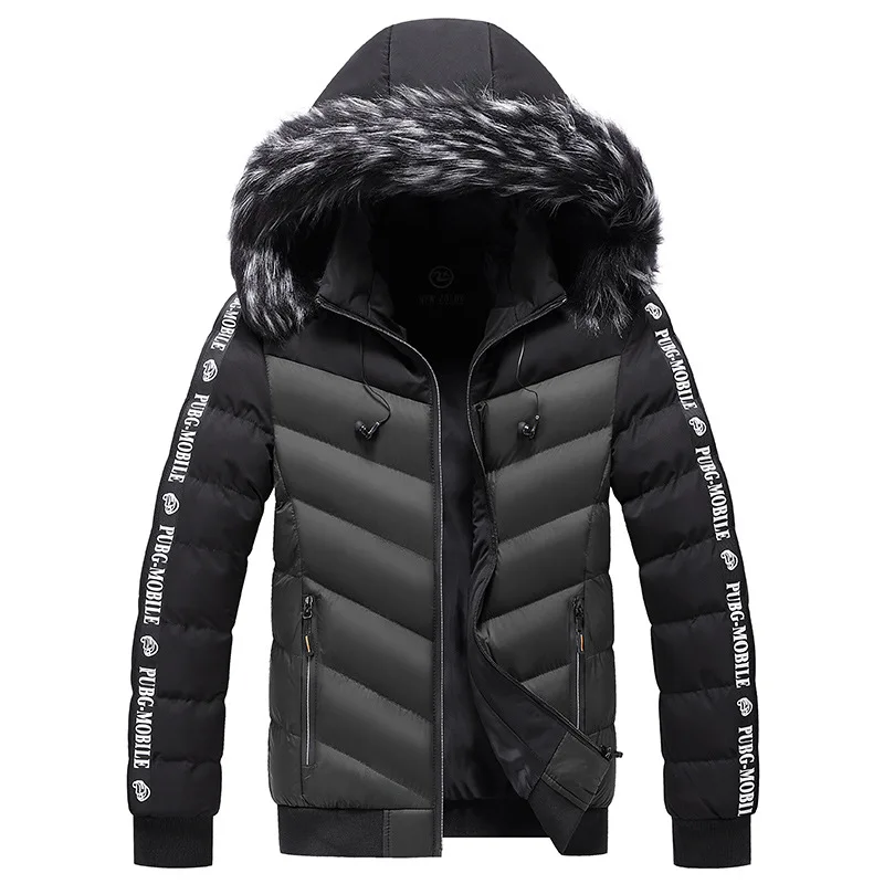 

Winter Youth Park Casual Warmth Thickened Waterproof Fur Collar Hoodie Slim Contrast High Quality Jacket