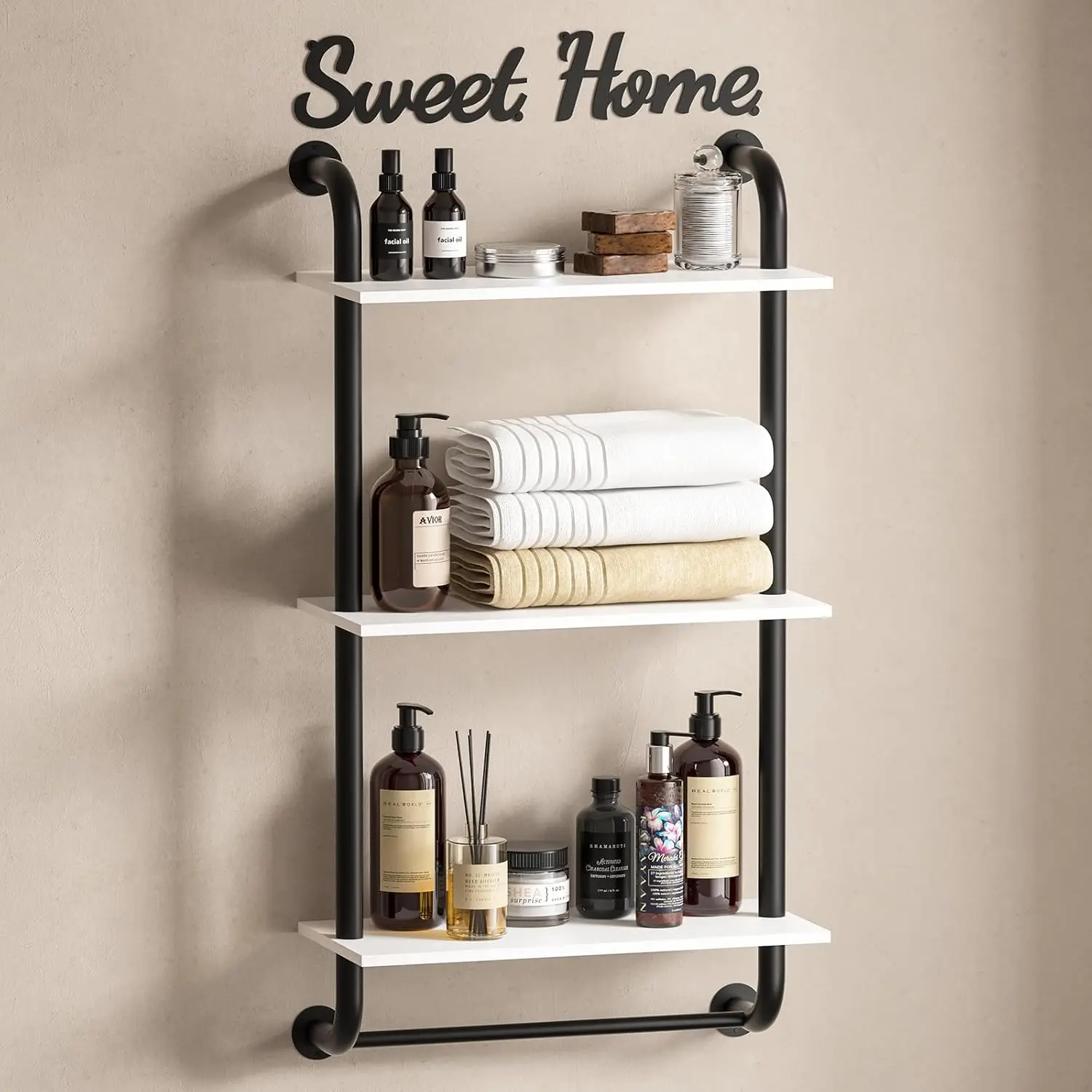 

Wall Shelves 3-Tier, Bathroom Shelves Over Toilet, Rustic Industrial Pipe Shelf, Farmhouse Bathroom Decor, Floating She