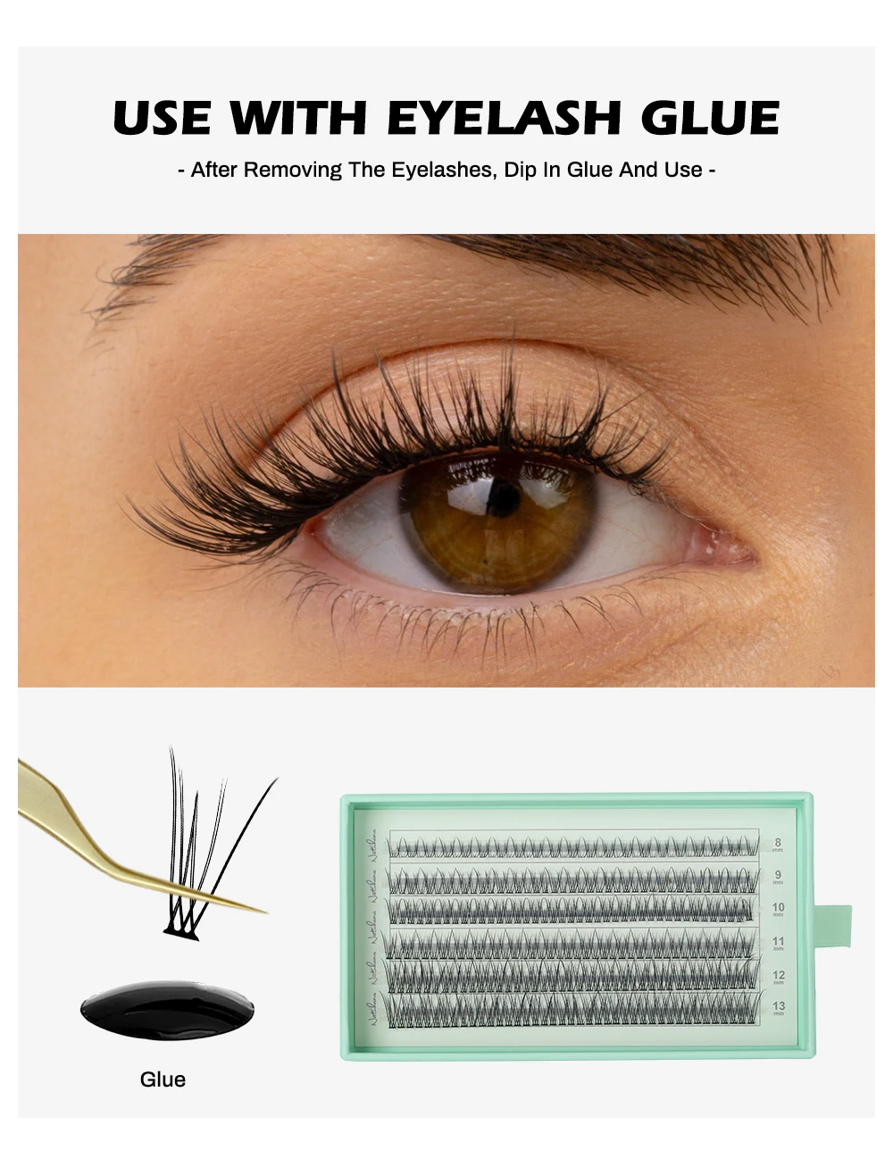 NATUHANA A-Curl Fischschwanz-Wimpernverlängerungen DIY Vorgefertigte Cluster 6 Reihen/Tray Weiche Faux-Nerz Einfach zu Vervielfältigen Natürlich Selbstklebend – Detail 9