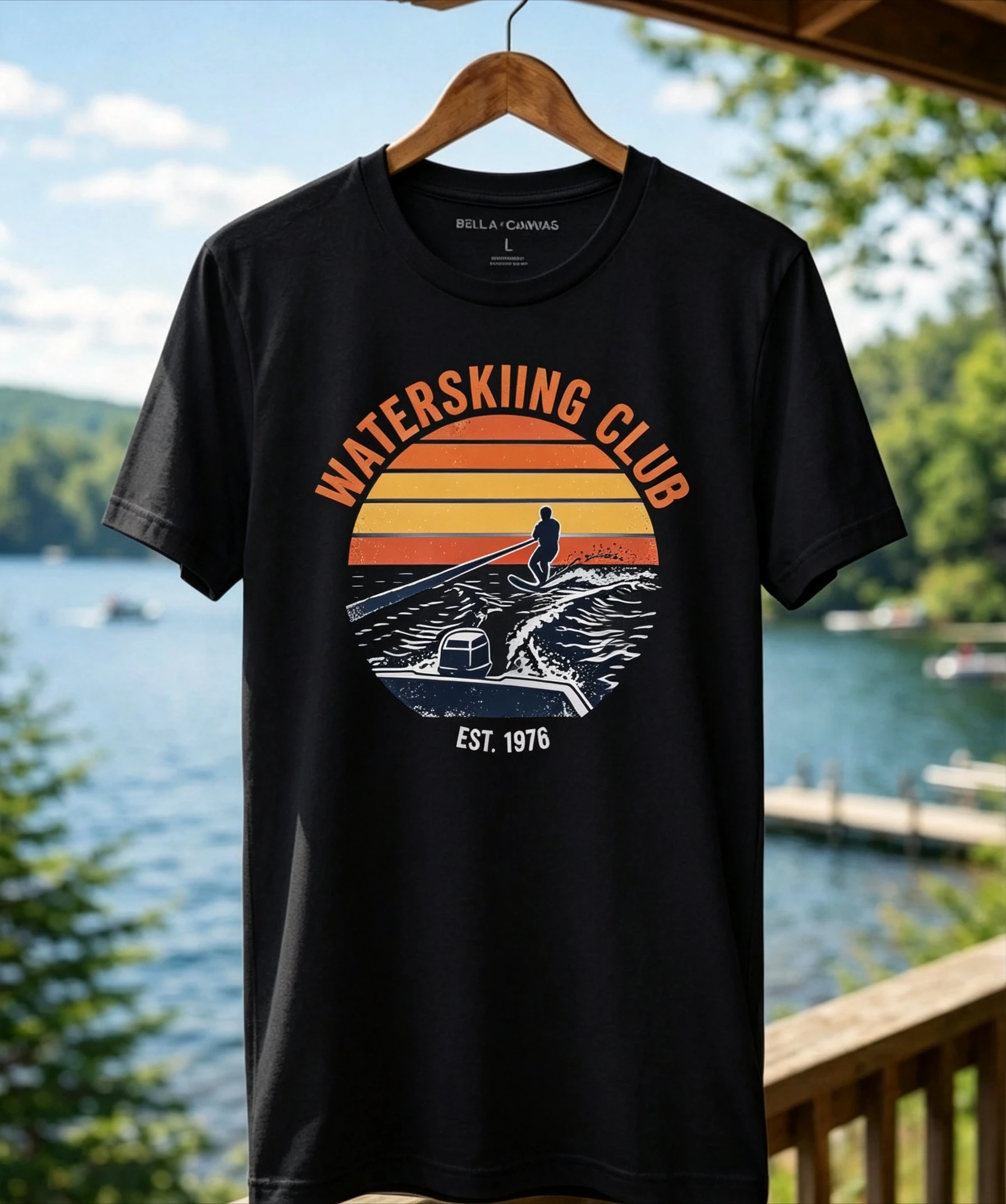 Summer Casual Fashion - Retro Nostalgic Waterboard Style Sunset Theme 1970s Model Waterboarding Pattern T-shirt