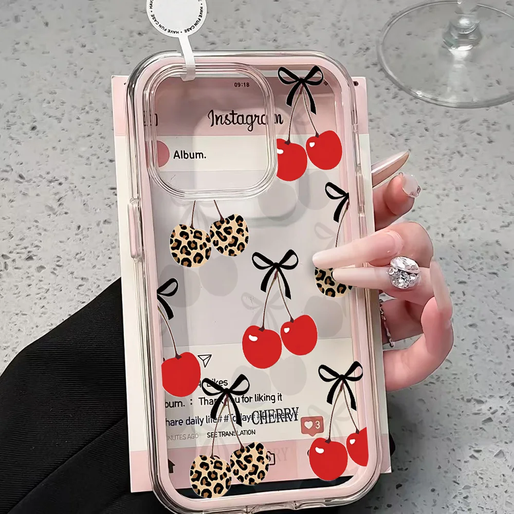 Cute Leopard Cherry Phone Cases For Samsung Galaxy S26 Ultra S25 S24 edge s22 s23 Plus FE A57 A54 A55 A35 A36 A37 5G Clear Cover