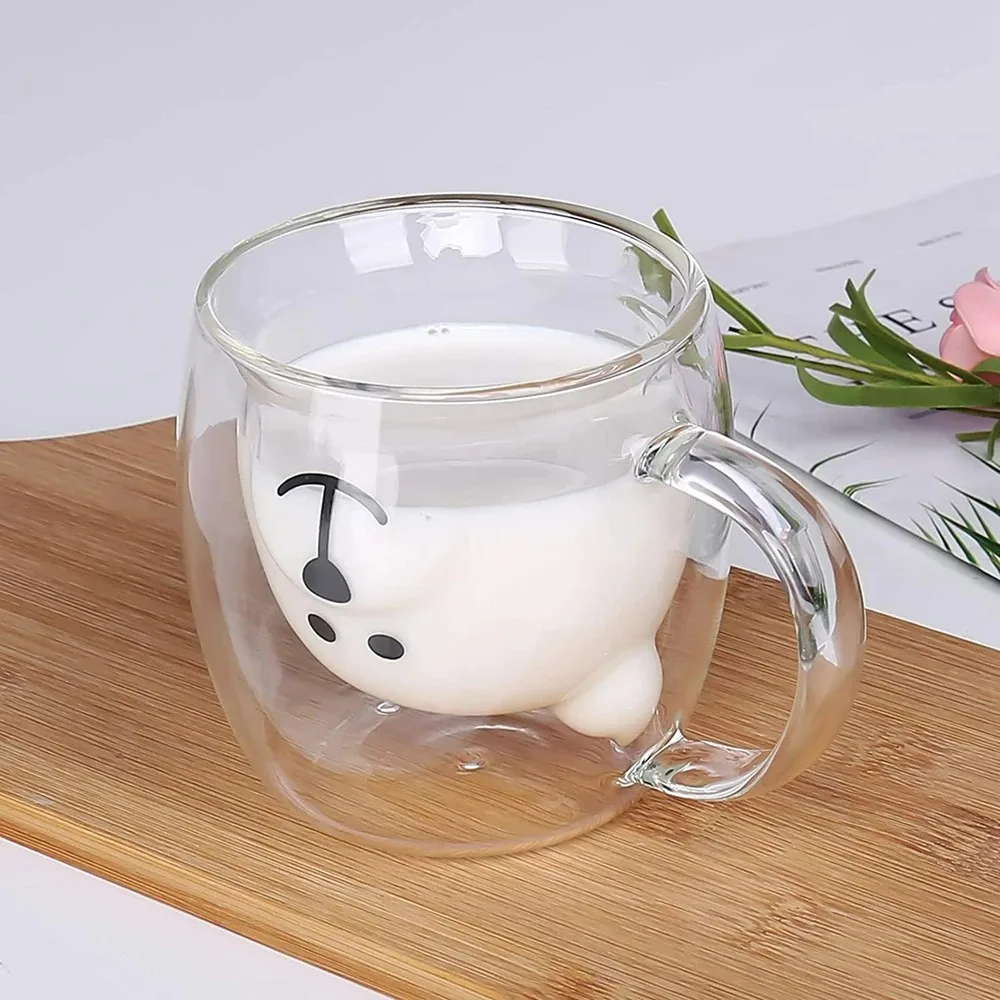 250ml Cute Bear Double-layer Coffee Mug Double Glass Cup Cartoon Animal Milk Glass Lady Cute Cat Duck Bear Gift Christmas Gift