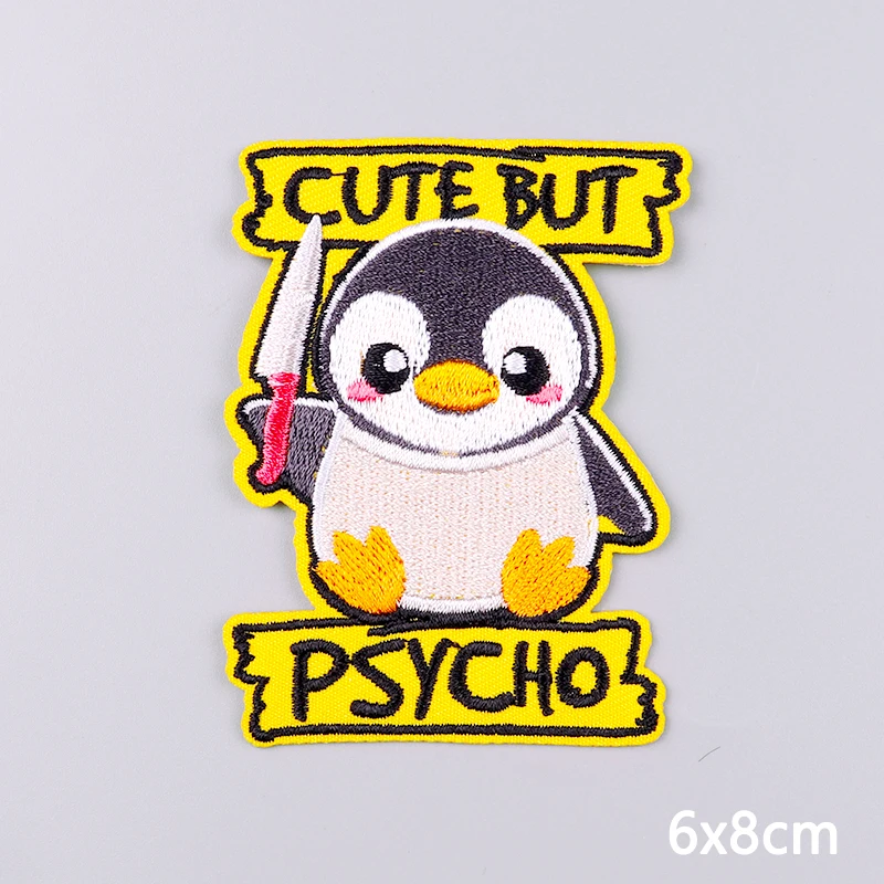 Cartoon Penguin/Mole Patch Iron On Patches On Clothes Punk/Text Embroidered Patches For Clothing Stickers Sewing/Fusible Patch