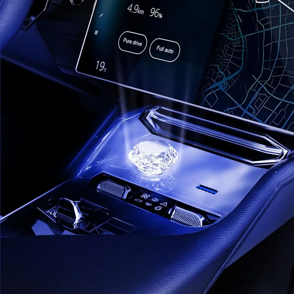 Universal Diamond Shaped USB Ambient Light LED Decorative Portable Auto Interior Light Plug Play Car Atmosphere Lamps