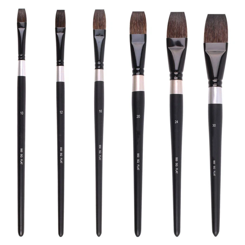 

Squirrel Hair Mixed Watercolor Paint Brush Flat Head Black Silver Wooden Handle Artistic For Drawing Painting Stationery Tools