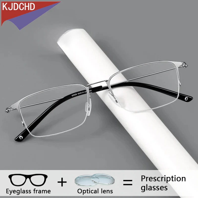 Semi-Rimless Titanium Prescription Eyeglasses Men Optical 1.74 Progressive Glasses Myopia Multifocal Custom Bifocal Spectacles