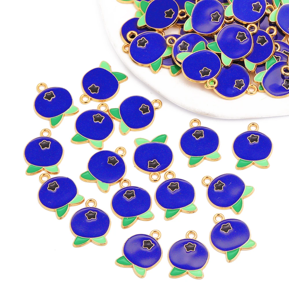 20Pcs 17*13MM Exquisite Blueberry Mangosteen Enamel Alloy Fruit Pendant Charm For Women's Earrings DIY Crafts Making Findings