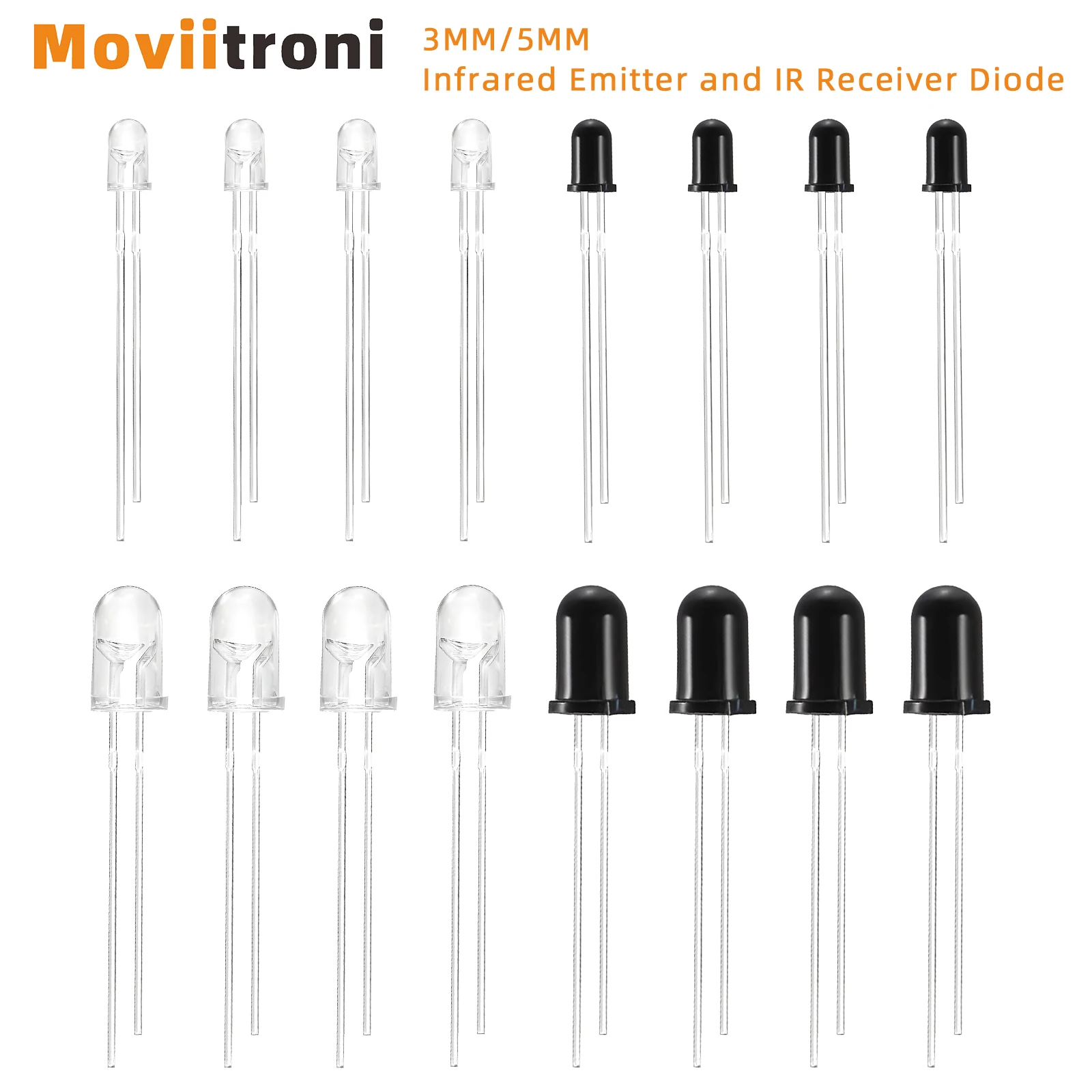 10pcs 3mm/5mm 940nm LEDs Infrared Emitter and IR Receiver Diode Diodes Infrared Emission+Receiver Tube 301A for Arduino