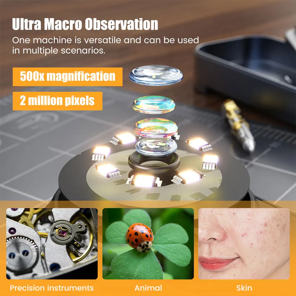 500X Magnification Digital Microscope Magnifier Magnifying Glass Light for Skin Analyzer Electronics Coins Jewelry Watch Repair