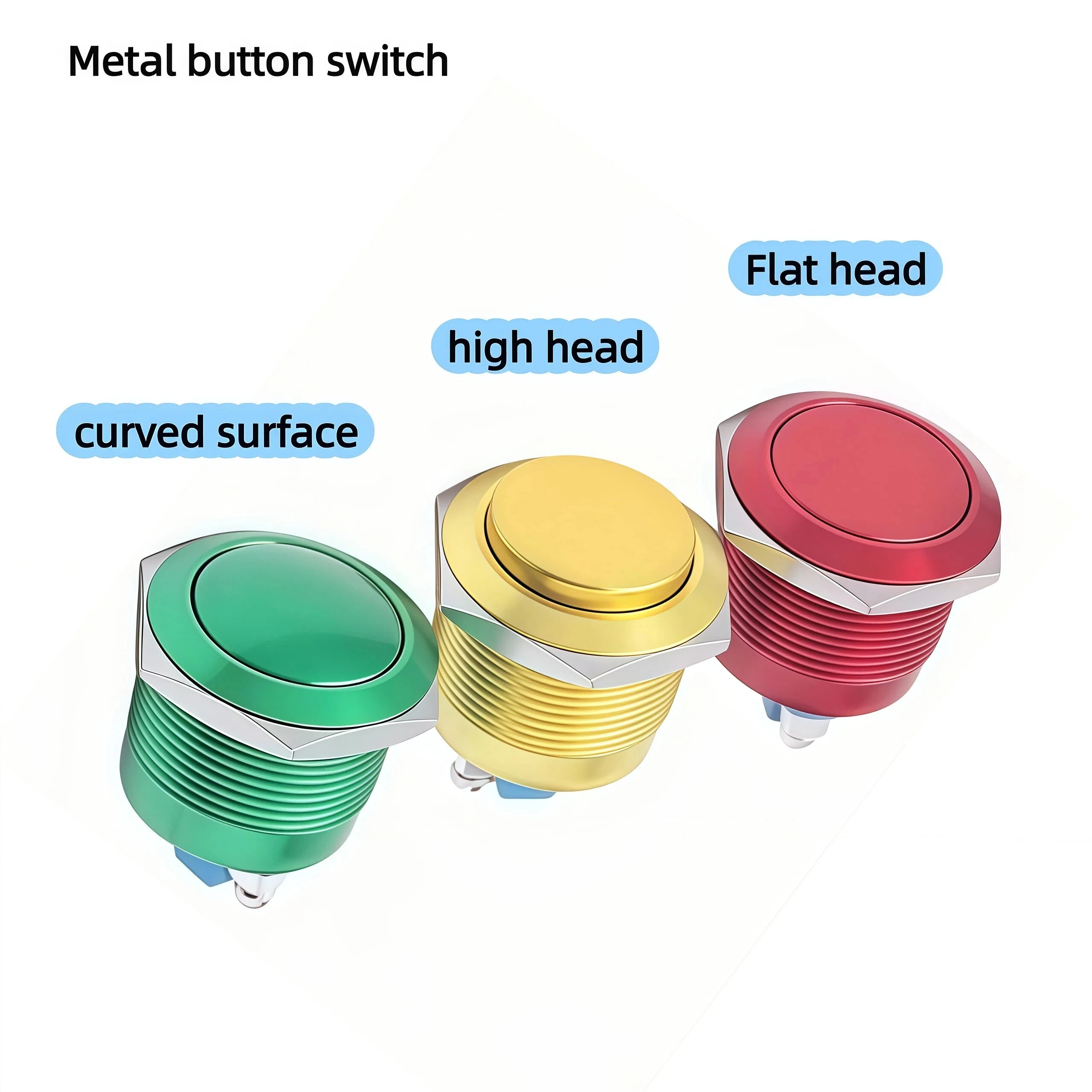 16/19/22 مللي متر مفتاح زر معدني مؤكسد بالكامل الذاتي إعادة تعيين المسمار محطة لحظة التبديل ، مفتوحة عادة ، أحمر/أصفر/أخضر/أزرق