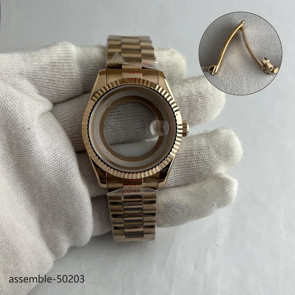 40mm Miyota 8285 watch case rose gold day_date with bracelet fit 29mm/31mm dial for Miyota 8285 automatic movement watchmods - Image 3