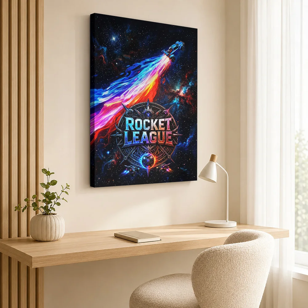 Rocket League Flying Car In Space Framed Canvas Poster Customized Photo Cosmic Glow Wall Art For Computer Room Gaming Fan Gift