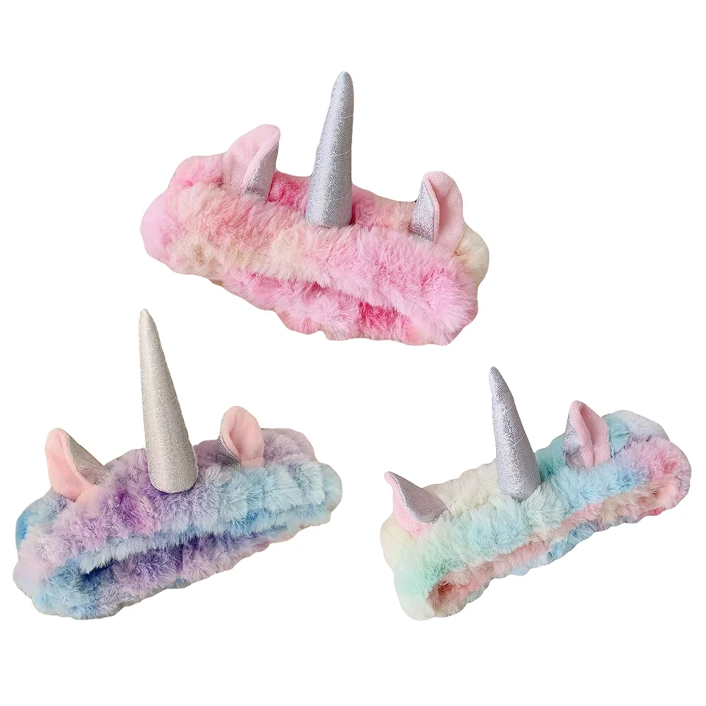 

3 Pcs Unicorn Headband Makeup Headbands Face Washing Hairbands Ribbon Shower Cute Elastic Hoops Spa Facial