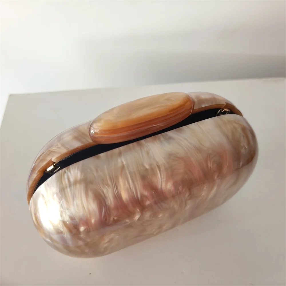 Lady Green Brown Marble White Acrylic Box Oval Small Evening Clutches Bags Female Handbag  Wallets Ladiy Party Prom Phone Purse