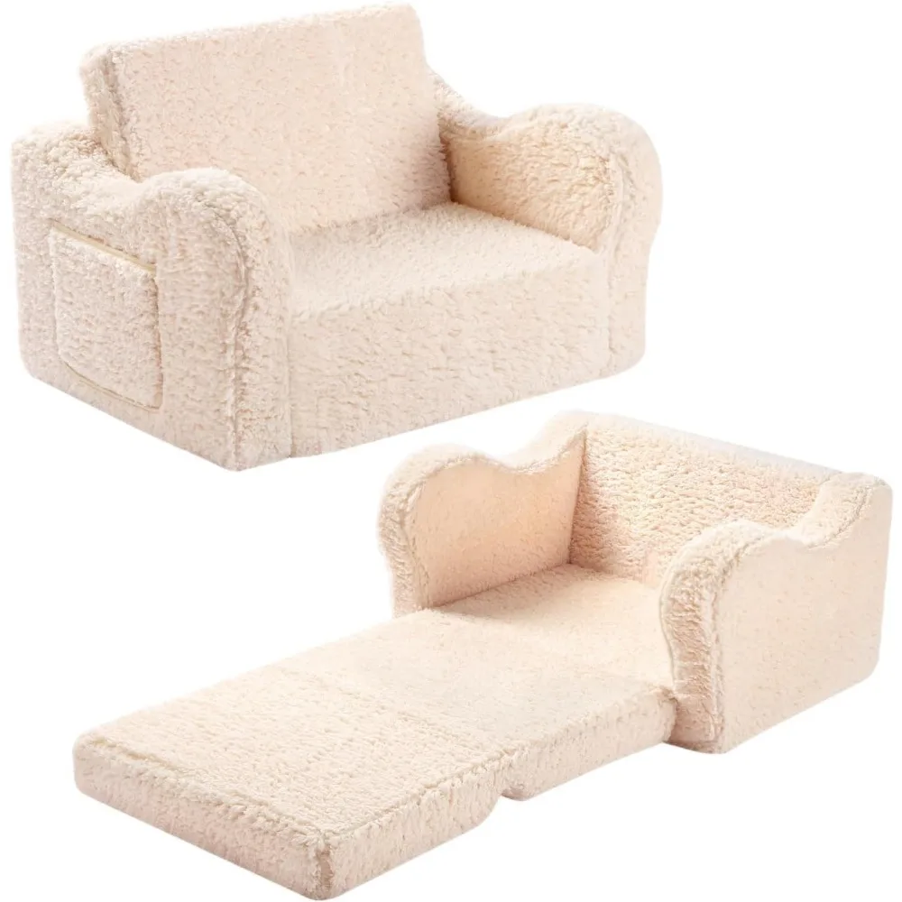 Kids Chairs for Toddler,2-in-1 Toddlers Soft Sherpa Couch Fold Out, Convertible Sofa to Lounger for Girls and Boys,Lounge Chair