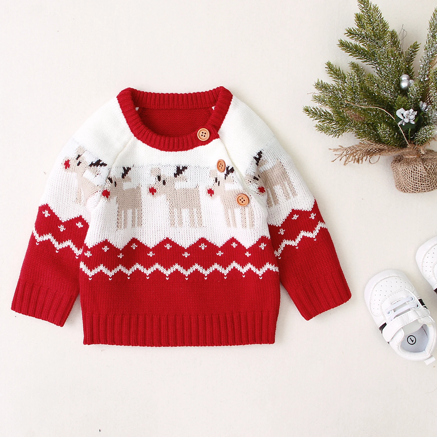 FashionBaby Clothes Kid Girl Boy Christmas Sweaters Warm Cute Baby Long Sleeve Knit Elk Printed Sweaters Tops Xmas Baby Clothing