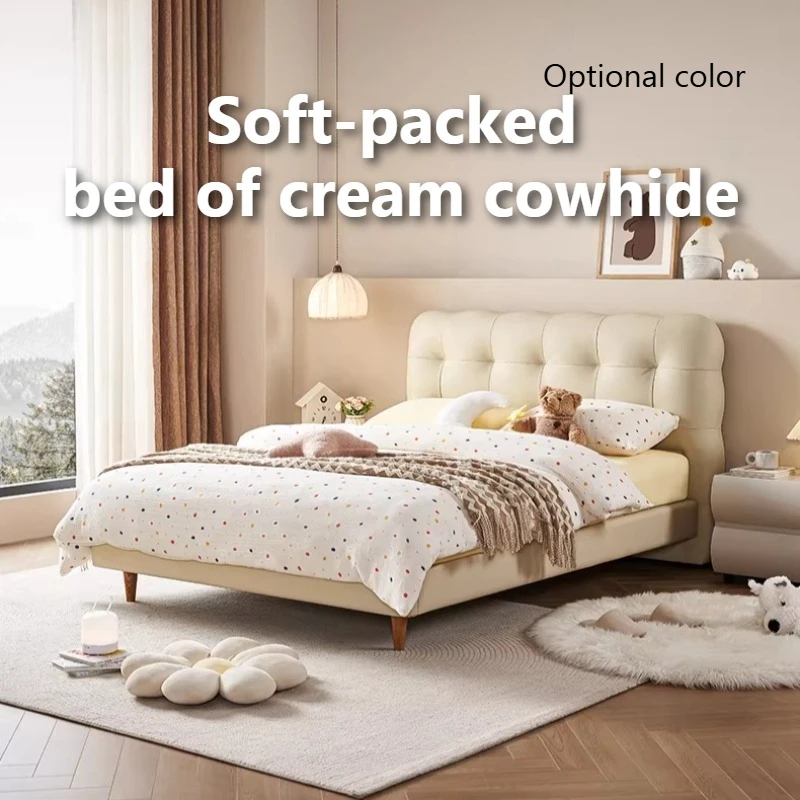 

Top-grain Leather Double Beds Cream Wind Bubble Modeling Suspended Bed 2 People King Size Frame Hotel Bedroom Furniture Sets