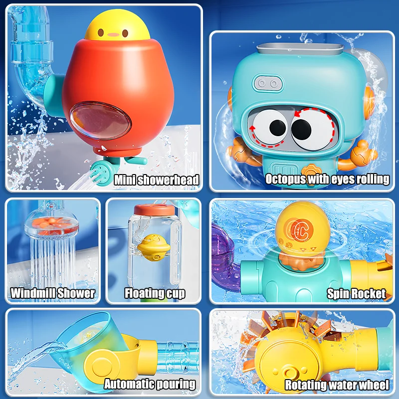 Giocattoli da bagnetto per bambini con potenti ventose Tubi Spinner Squirt Set da gioco d'acqua Per bambini Piscina per doccia per bambini di 3 anni Regali per bambini