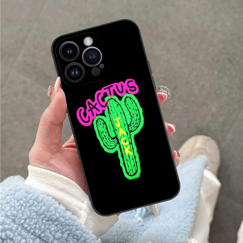 C-Cactus J-Jack Travis Scott Phone Case For iPhone 16,15,14,13,12,11,Plus,Pro Max,XS,X,XR,SE,Mini,8,7 Soft Silicone Black Cover