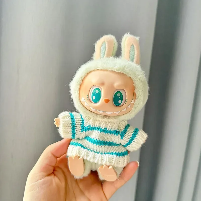 Mini Plush Doll\'S Clothes Outfit Accessories For Korea Labubu V1 V2 Idol sitting party pink and white striped sweater Clothing