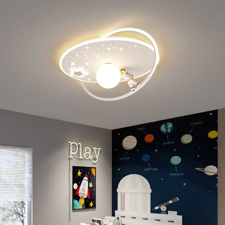 Cartoon astronaut ceiling light space theme LED dimming children's room boy girl bedroom decoration