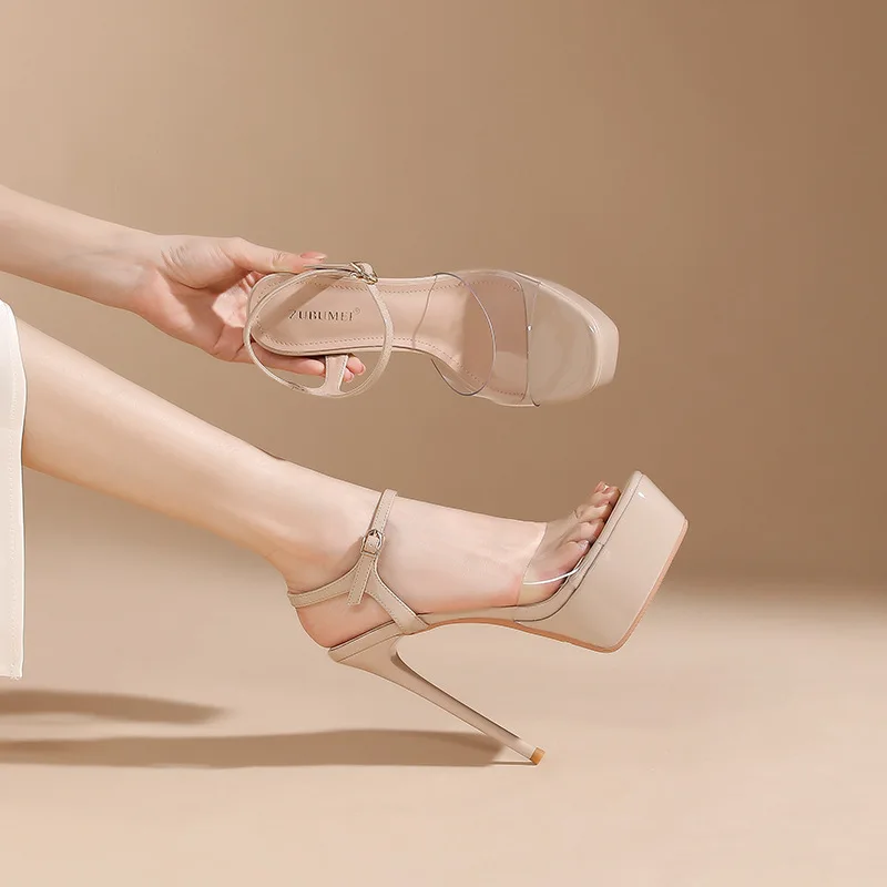 Transparent open toed high-heeled sandals with a single line  2026 women's summer new style  detailed order shoes for women
