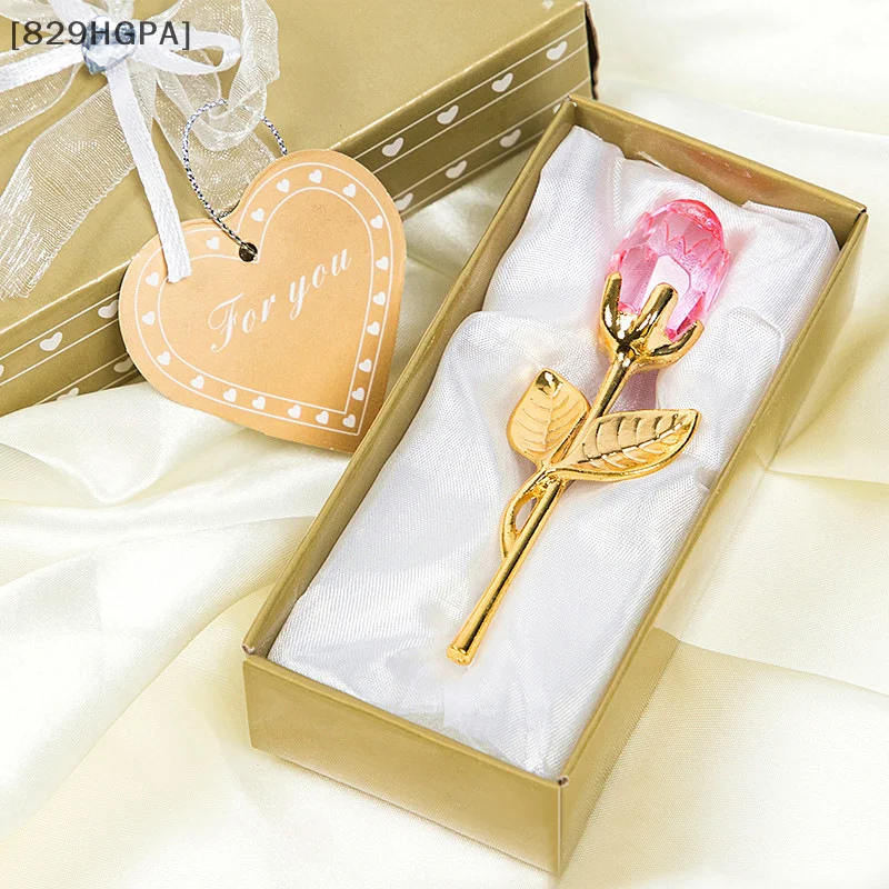 Creative Romantic Crystal Rose Figurines Crafts Valentine Day Favors Souvenir Home Wedding Decoration Ornaments Couple Gift Box