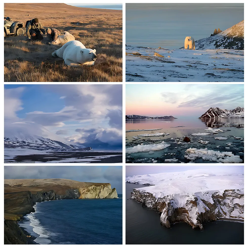 

Nature Sea and Mountain Theme Decoration Background Wave Snow Mountain Polar Bear Aurora Room Living Room Banner Supplies
