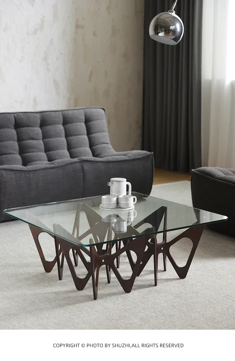 X0 Скандинавский итальянский минималистичный квадратный журнальный столик из закаленного стекла для гостиной, черный дуб