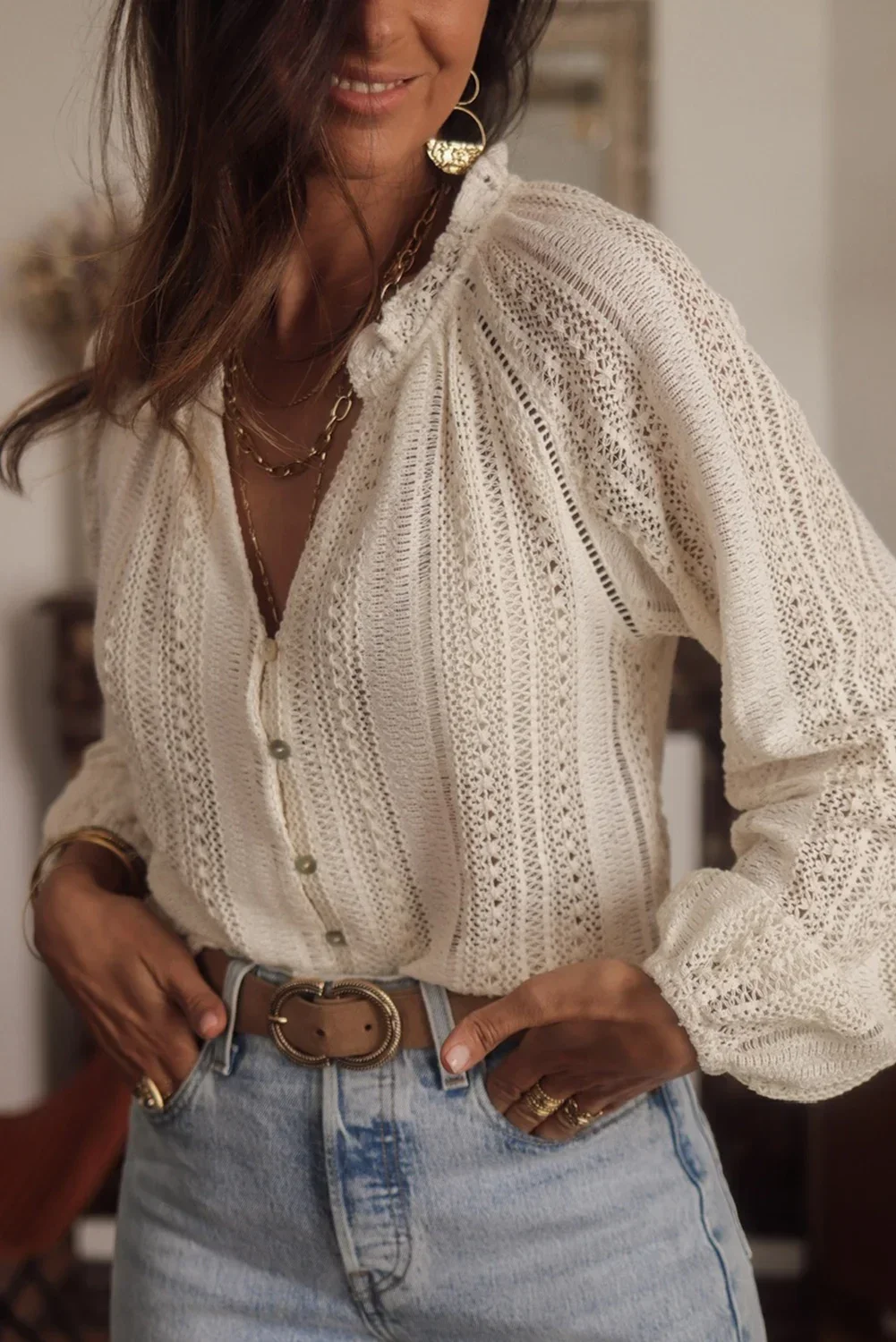 TEELYNN Boho Beach Hollow Out Lace Blouse Shirt for Women Top Vintage Long Sleeve Blouses Summer Casual Elegant Ladies Blusas