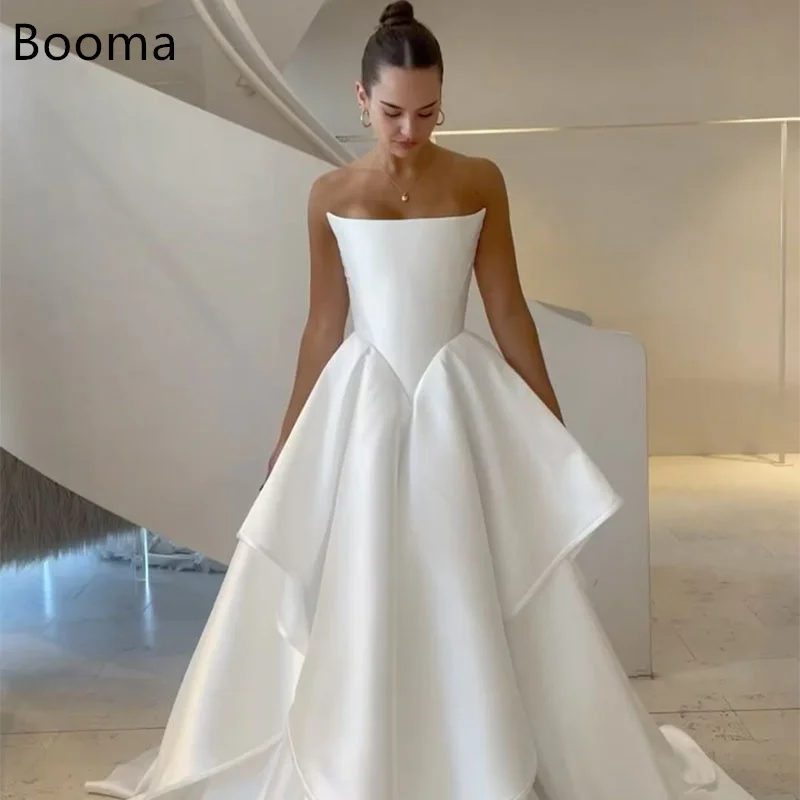 

Booma Simple Sleeveless A-Line Wedding Dresses Satin Strapless Satin Brides Gown Custom Made 2025