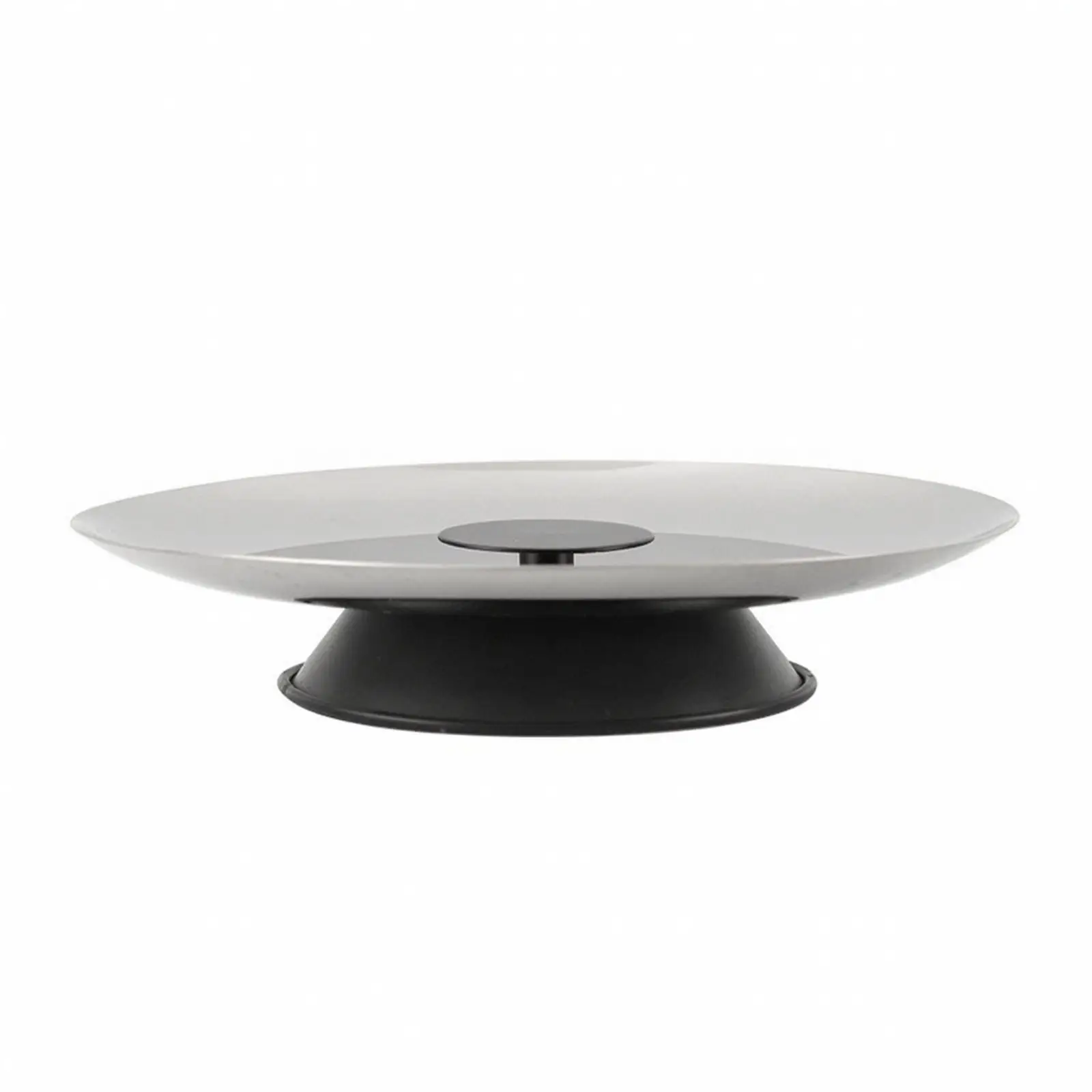 Polished Round Tray with Pedestal Base | Reflective Silver-Toned Top, Minimalist Sculptural Design, Pedestal Tray, for Coffee