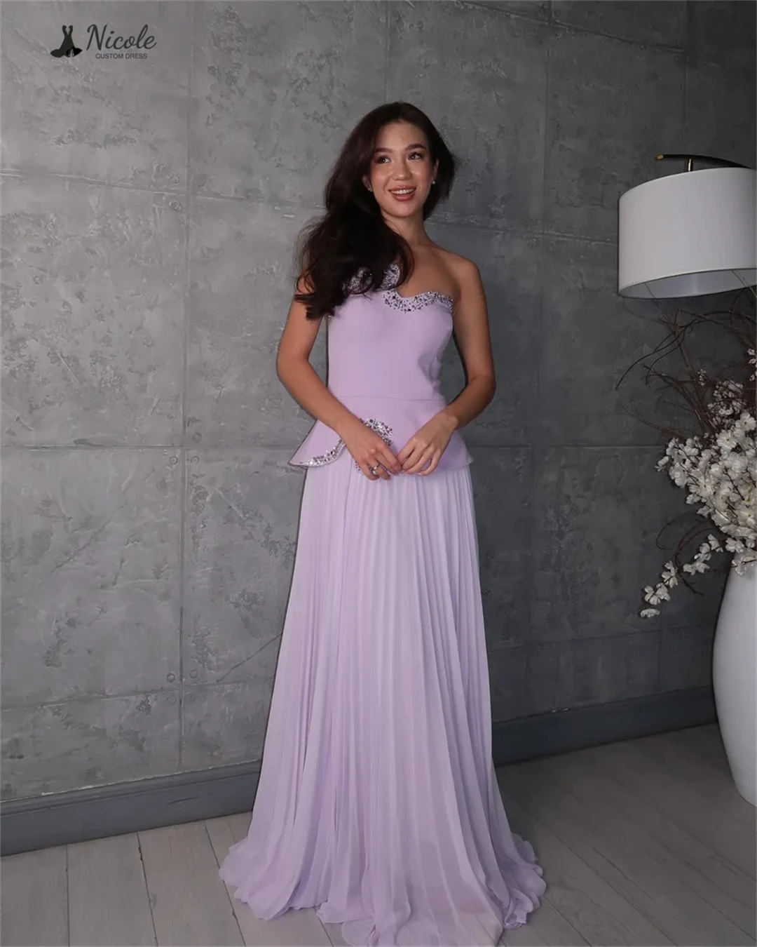 

Nicole Line A Elegant Women's Dresses for Wedding Party Dress Chiffon Custom Made Evening Dresses Woman Elegant Luxury Prom Gown