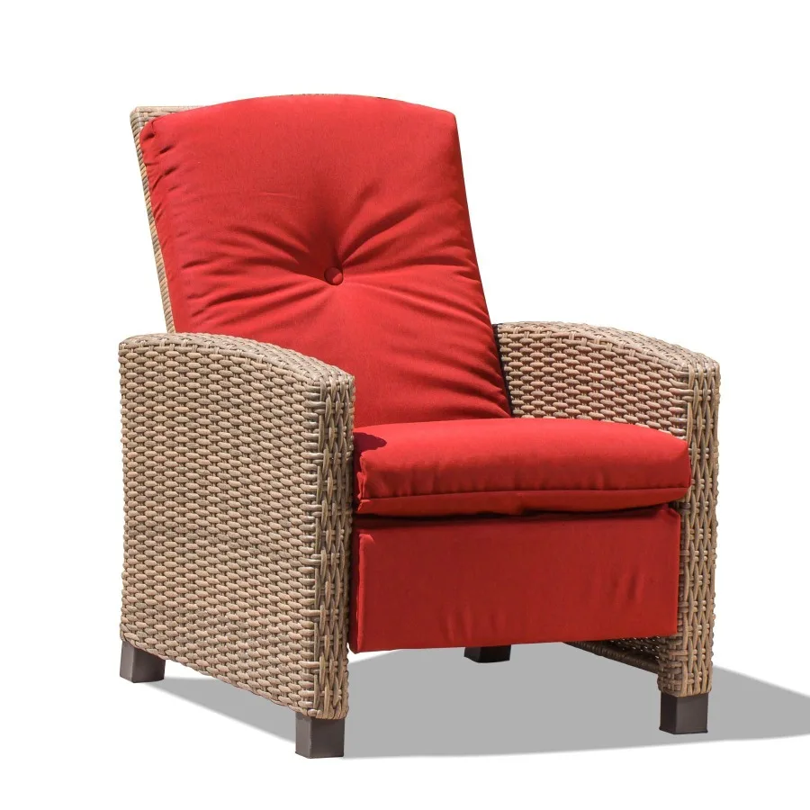 

Indoor Outdoor Recliner AllWeather Wicker Reclining Patio Chair Red Cushion Red 1 Chair