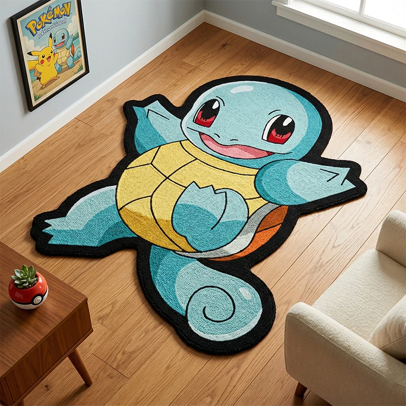 

Коврик в форме покемона Сквиртла, мягкий плюшевый ковер нестандартной формы для детской спальни, домашнего декора, противоскользящий, моющийся, милый коврик для детской комнаты