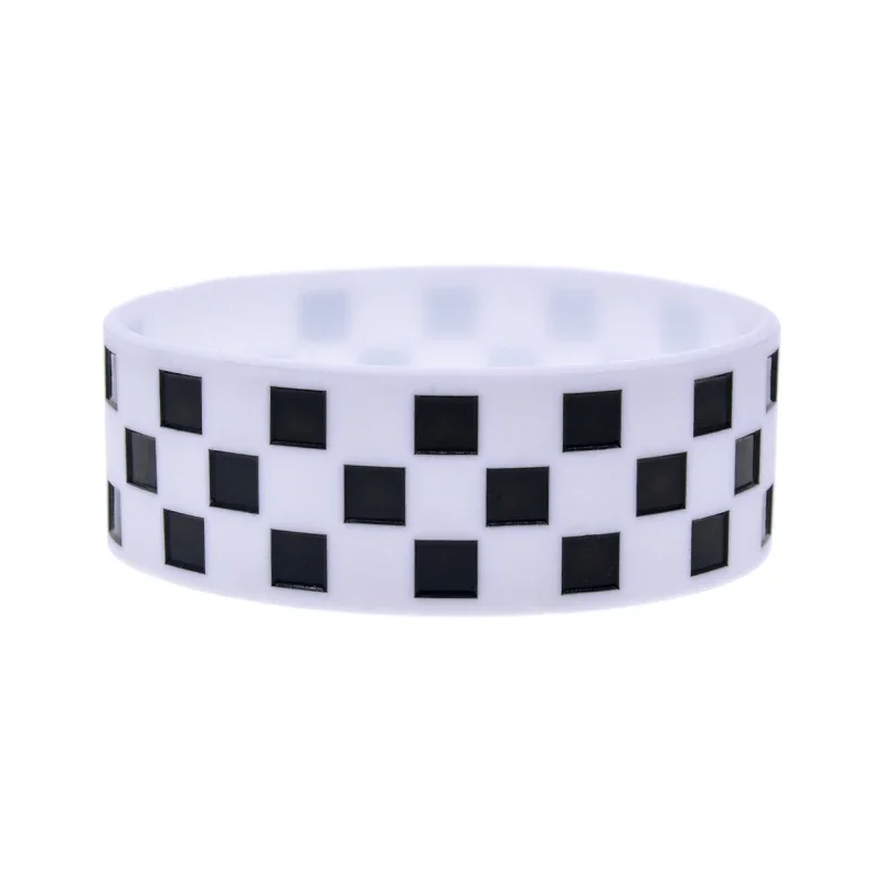 25 Pcs Punk Style Black White Checkered Silicone Wristband Street Fashion Grid Pattern One Inch Wide Wrist Band