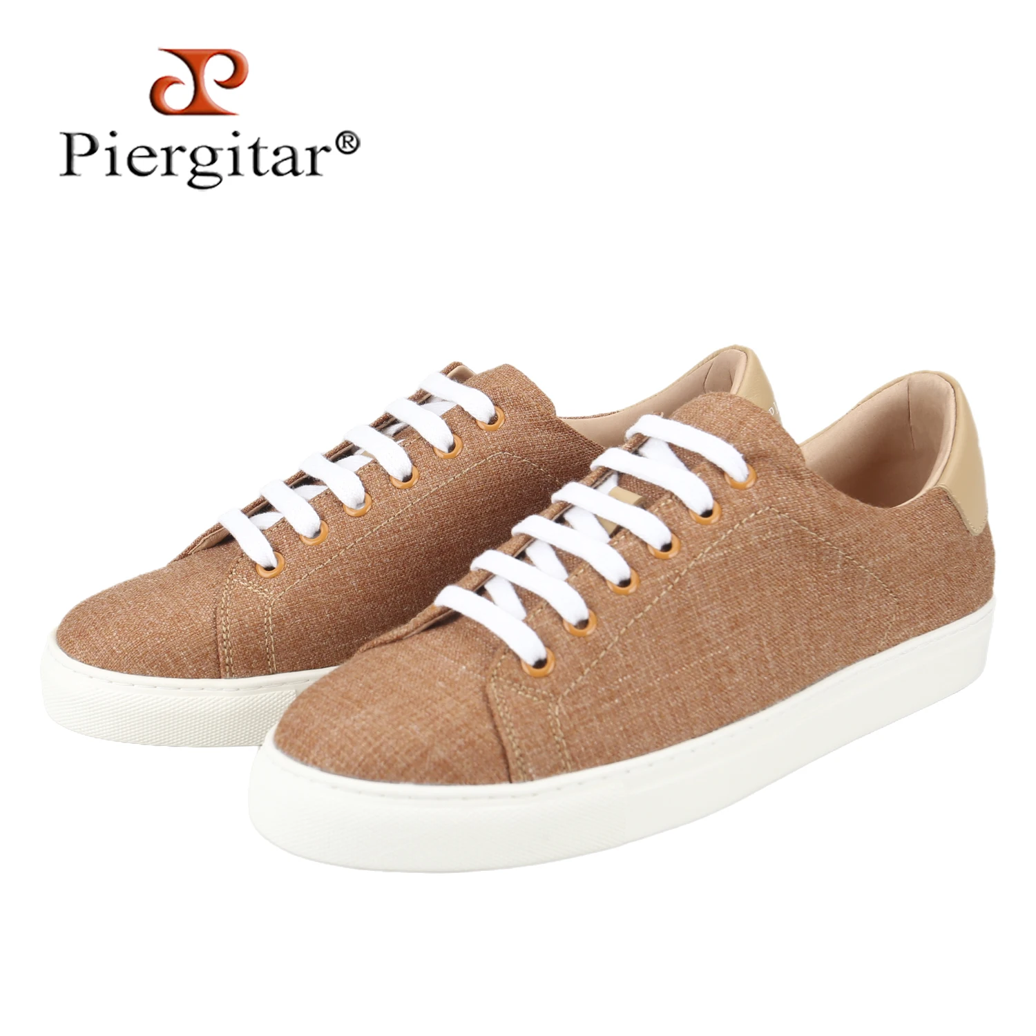 Piergitar 2026 Four Seasons Style Luxury Linen Lace-Up Sneakers Handmade Men's Casual Shoes Height-Increasing Rubber Outsole