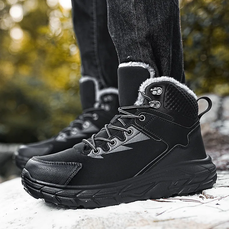 

Mens Winter New Mid-Top Waterproof Fleece Lined Plus Size Snow Boots Casual Work Boots