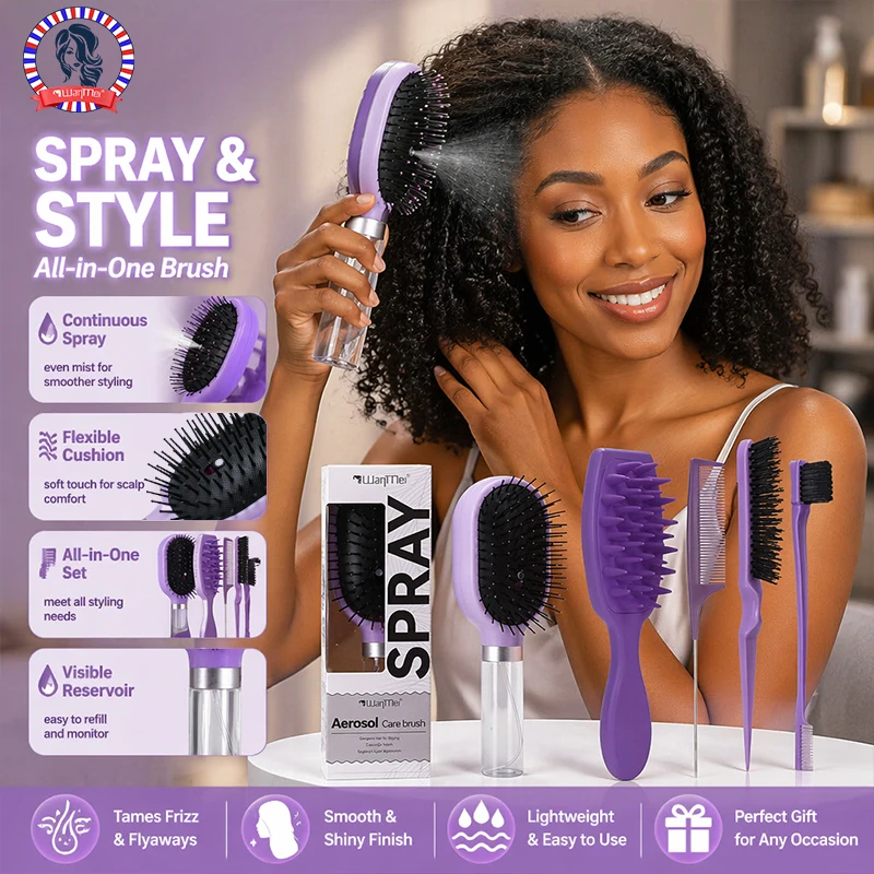 WANMEI Spray Air Cushion Hair Brush Kit Detangling Massage Comb Anti Frizz Tools for Curly Dry Frizzy Hair Salon Home Daily Use