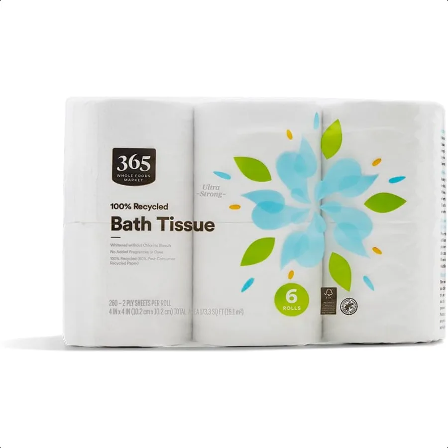 100% Recyklingowane Papier Toaletowy UltraStrong 260 Arkuszy na Rolce 6 Rolek