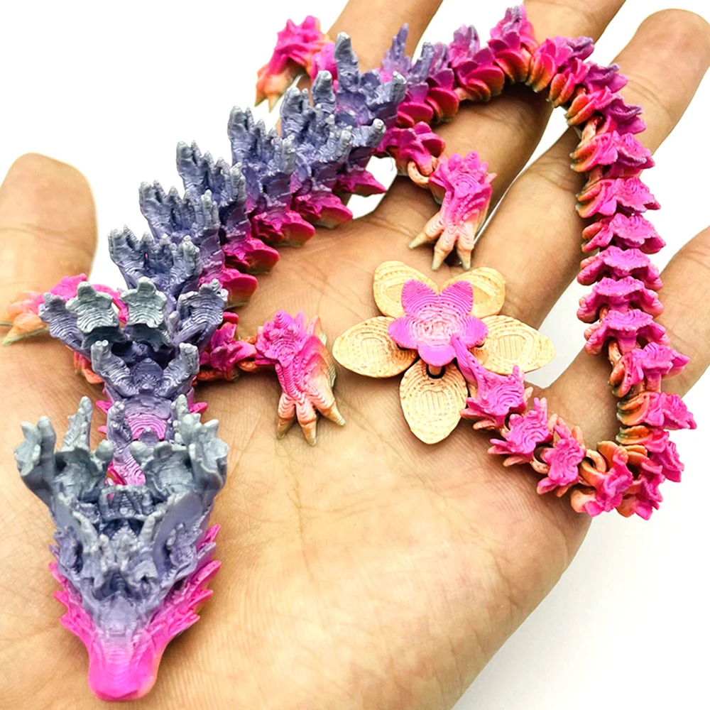 3D Printed Lotus Flower Dragon Multi-joint Model Toys Ornament Realistic Animal Figures Decorations Relieving Desktop Boys Gifts