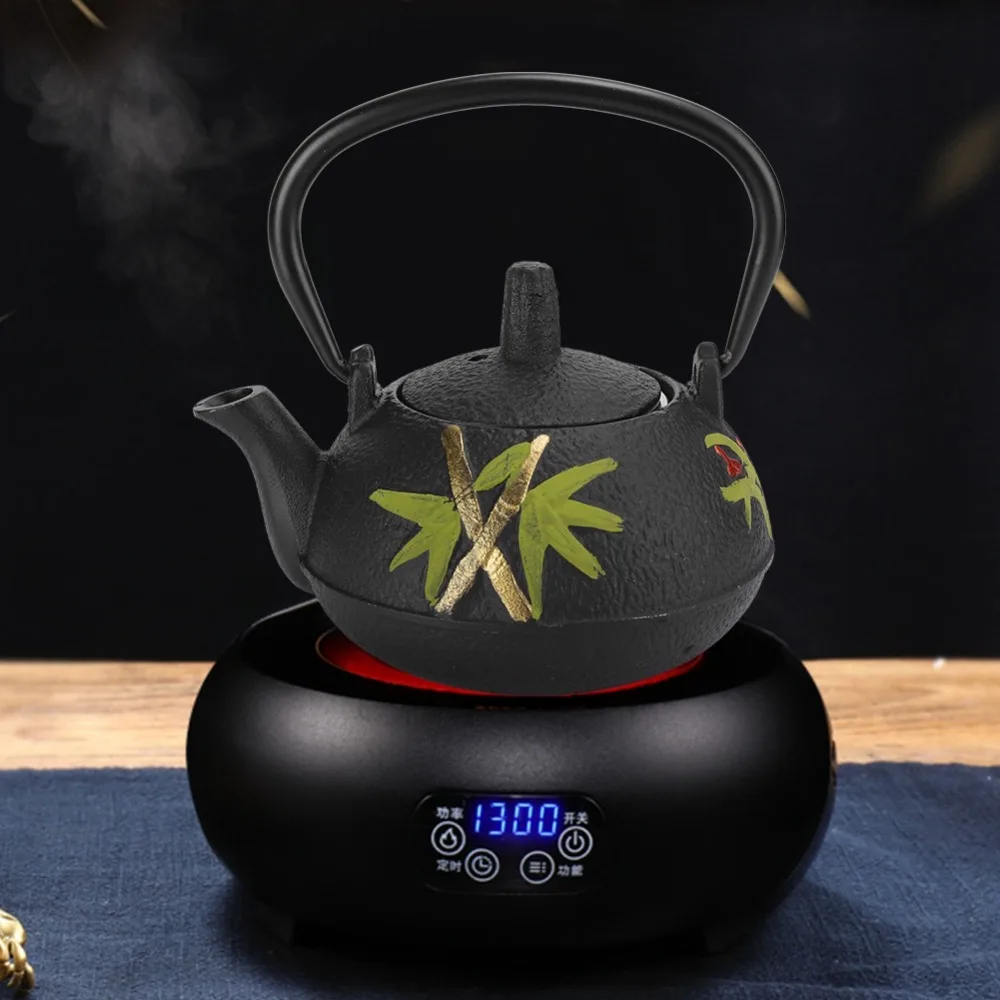 Tea Kettles Black Cast Iron Tea Kettle Straight Hook Spout Plum Blossom Cast Iron Teapot 0.3L Iron Tea Kettle Home Decor