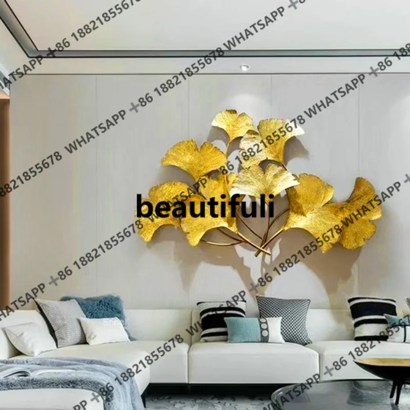 Ginkgo biloba metal mural living room sofa background wall decorative painting new Chinese meaning good blessing mural