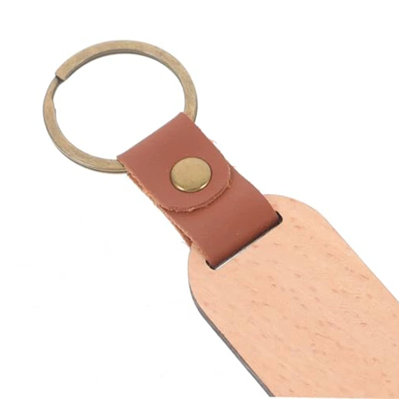 100 Pcs Blank Wooden Pet Tag Blanks with Leather Strap & Metal Key Ring