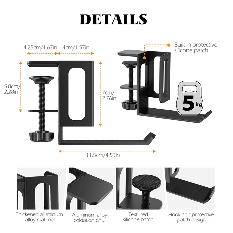 Under Desk Laptop Holder Clamp on Side Desk Organizer Anti-Scratch Holder No Drill Desk Hanging Hook Holder Rack for Office Home