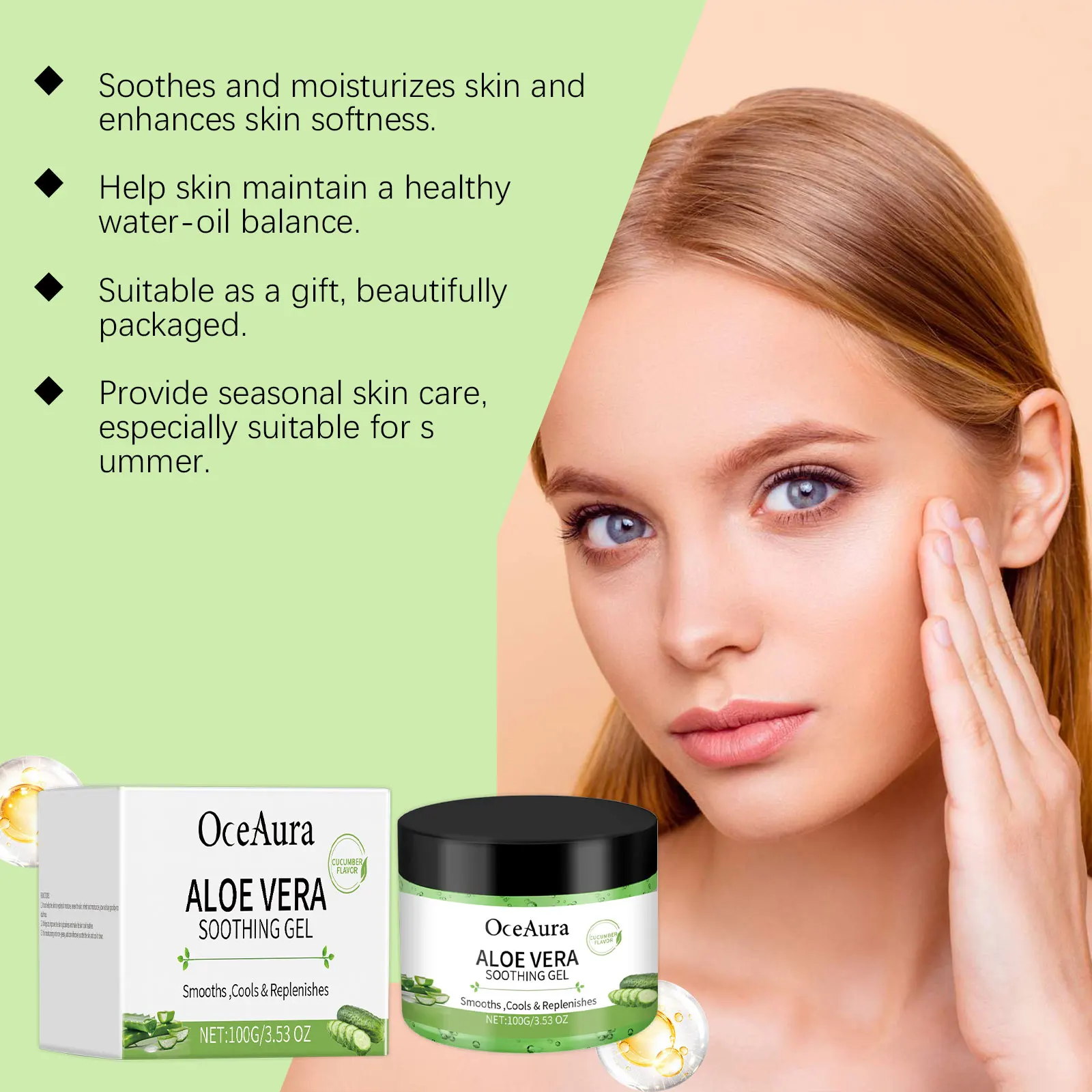OceAura  Aloe Vera Cucumber Gel Moisturizing And Cooling Body Care Moisturizing And Refreshing Skin Aloe Vera Gel 3pcs